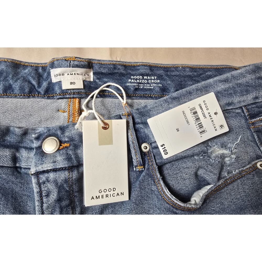 Good American Good Waist Palazzo Crop Jeans Size 20 Distressed NWT $169 - Picture 6 of 7